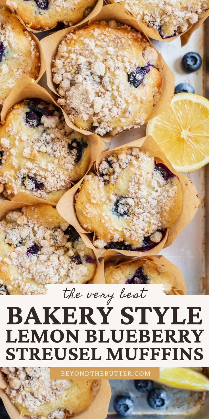 baked blueberry lemon muffins with the title text overlay