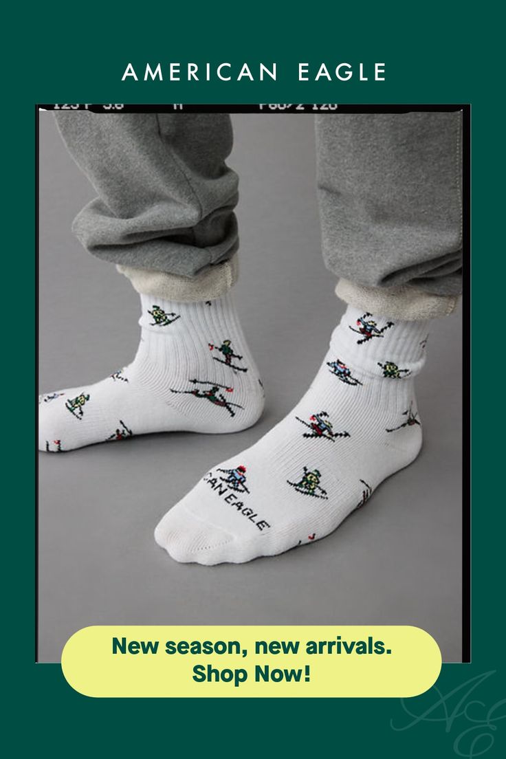 Made from soft cotton/Ribbed cuff/Holiday-inspired pattern Casual Winter Socks For Stocking Stuffers, Trendy White Socks For Winter, Trendy White Winter Socks, Green Cotton Winter Socks, White Casual Socks With Ribbed Cuffs, Casual White Socks With Ribbed Cuffs, Trendy Cotton Socks For Winter, Trendy Cotton Winter Socks, Trendy Winter Cotton Socks