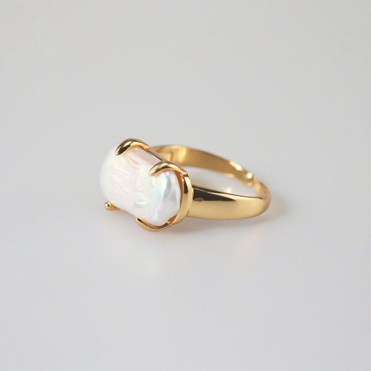 Gold Baroque Pearl Ring, Gold Pearl Charm Open Ring, Elegant Baroque Pearl Drop Ring, Elegant White Pearl Ring Gold Plated, Elegant Baroque Pearl Open Ring, Elegant Gold Rings With Baroque Pearls, Modern Gold Pearl Ring, Baroque Pearl Ring For Anniversary, Gold Baroque Pearl Ring Gift