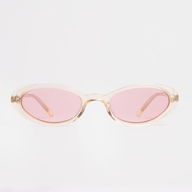 Vintage, micro, oval sunglasses featuring clear acetate with light pink lenses. Lens Category 3 UV400 100% UV Protection Acetate Frame Lens Height: 2.8cm, Lens Width: 4.8cm, Sunglass Length: 14.9cm Last item. Pink Glasses Frames, Pink Lenses, Oval Glasses, Beautiful Branding, Four Eyes, Protection Crystals, Clear Frames, Oval Sunglasses, Pink Glass