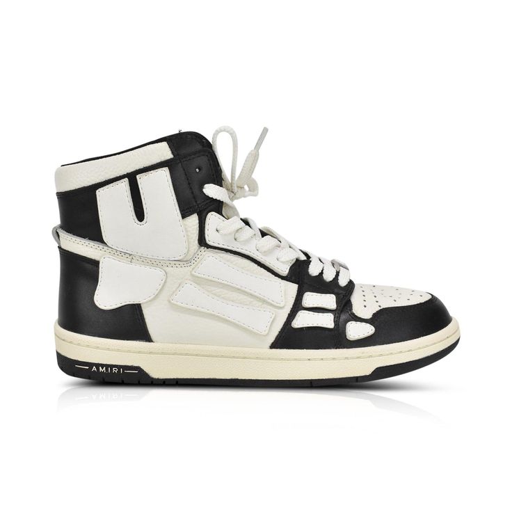 Amiri 'Skel' Sneakers - Women's 8 - Fashionably Yours Luxury High-top Sneakers With Contrast Sole For Streetwear, Designer High-top Sneakers With Embossed Logo For Streetwear, Luxury High-top Sneakers With Perforated Toe Box, Luxury High-top Sneakers For Streetwear With White Sole, Luxury High-top Sneakers With White Sole For Streetwear, Designer White High-top Sneakers For Streetwear, Skeleton Graphic, White High Tops, Suede Heels