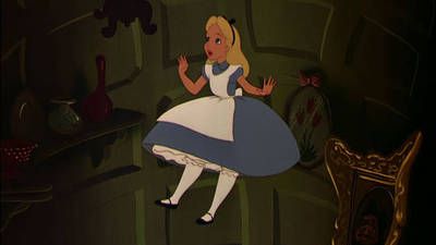 alice in wonderland is flying through the air