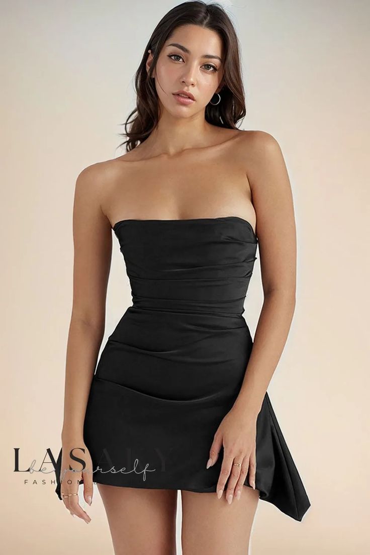 Lasaky - Pleated Trim Satin Corset Mini Dress for Parties Backless Skirt, Short Pollera, Mini Tube Dress, French Dress, Sleeveless Skirt, Strapless Corset, Girl Fits, Satin Mini Dress, Strapless Mini Dress