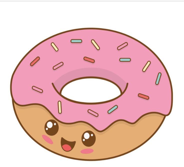 a cartoon donut with pink frosting and sprinkles