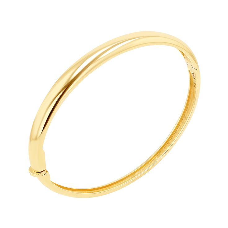 14K Gold Thick Dome Bangle – Baby Gold Elegant Hoop Bangle With Polished Finish, Classic Stackable Hoop Bangle, Classic Hoop Bangle For Formal Occasions, Classic Oval Bangle, Classic Stackable Bangle, Stackable Classic Bangle, Elegant Hoop Stackable Bracelets, Modern Bangle For Everyday Luxury, Elegant Everyday Bangle With Polished Finish