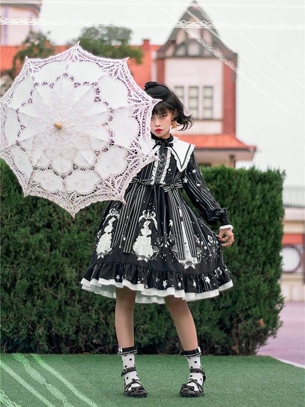 Harajuku Style Ruffled Halloween Dresses, Winter Party Harajuku Style Dress, Harajuku Style Winter Party Dress, Harajuku Style Winter Cosplay Dresses, Fairy Kei Black Party Dress, Black Fairy Kei Party Dress, Fairy Kei Style Black Dress For Halloween, Fairy Kei Black Dress For Halloween, Black Fairy Kei Dress For Halloween