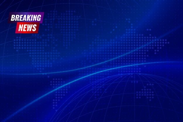 the breaking news logo is shown on a dark blue background with lines and dots around it