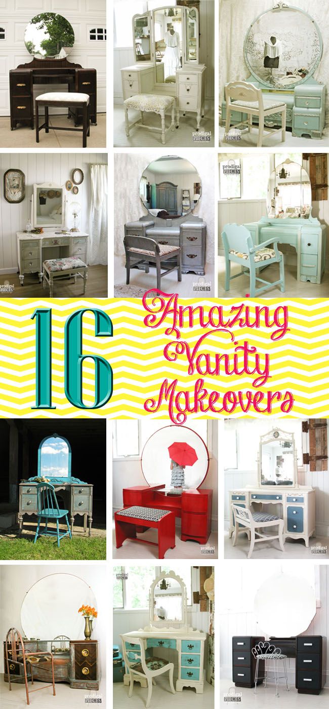 many different types of furniture and mirrors are shown in this collage with the words 16 amazing party makeovers