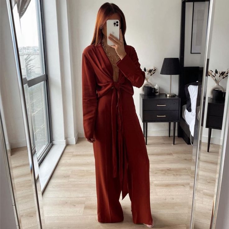 Blouse And Pants Small Size. Elegant Loungewear Pants With Tie Waist, Elegant Tie Waist Pants For Fall, Elegant Fall Pants With Tie Waist, Elegant Wide Leg Jumpsuits For Fall, Elegant Fitted Pants With Tie Waist, Elegant Wide Leg Jumpsuits And Rompers For Fall, Elegant Zara Pantsuit For Fall, Fall Loungewear Pantsuit, Elegant Long Sleeve Jumpsuits And Rompers By Zara