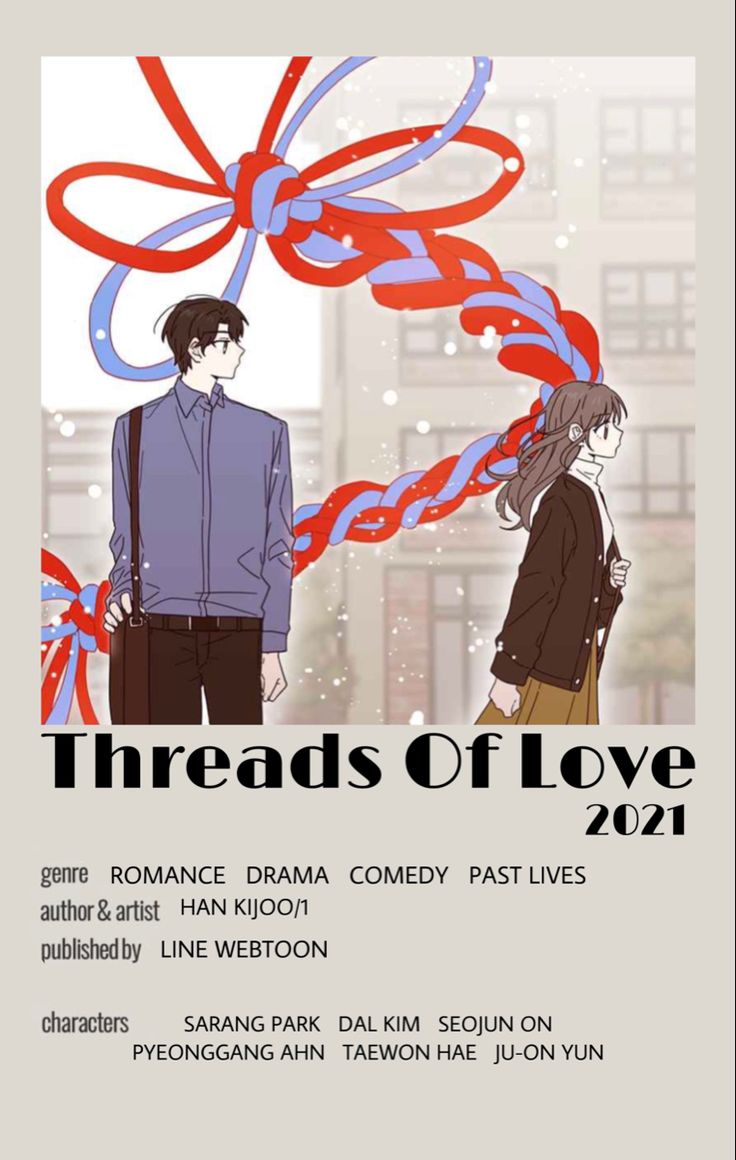 the poster for threads of love, featuring two people standing in front of a building