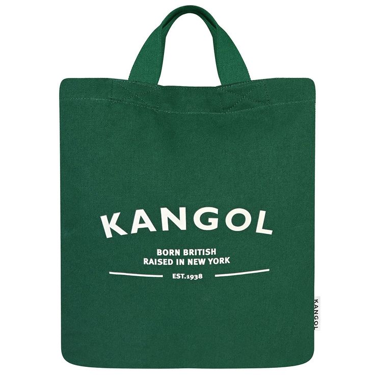 Kangol Classic Tote Bag Rectangular Shopping Backpack With Dust Bag, Green Bags With Dust Bag For On-the-go, Green Backpack For Shopping, Green Travel Box Bag With Dust Bag, Green Shopping Backpack, Canvas Backpack With Top Carry Handle, Trendy Tote Bag With Dust Bag Included, Canvas Pouch Bag With Top Carry Handle, Rectangular Backpack With Removable Pouch For Shopping