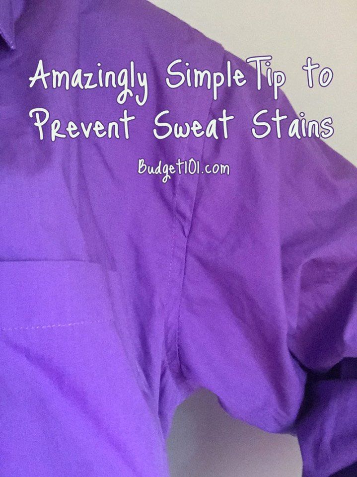 a purple shirt with the words amazing simple tip to prevent sweat stains