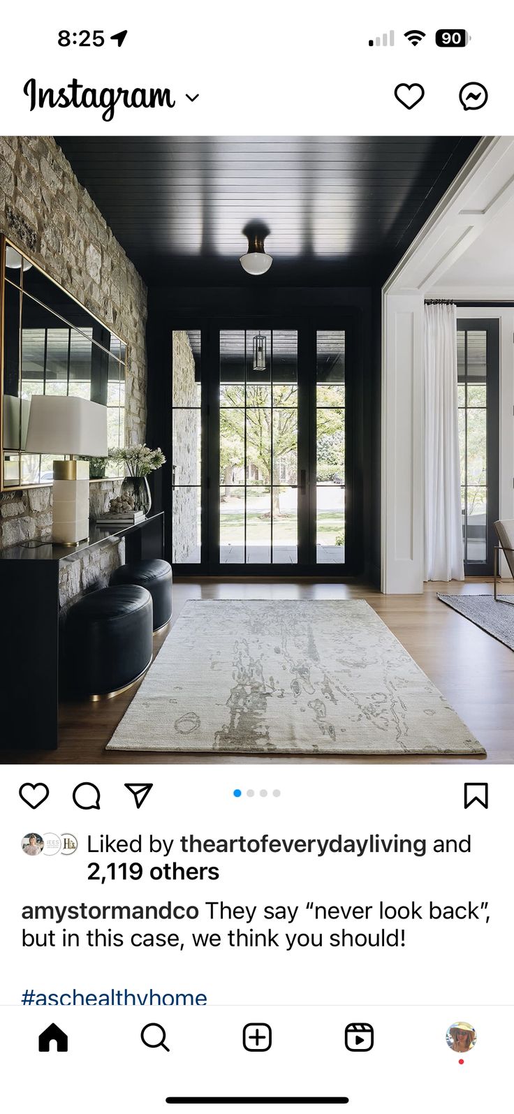 the instagram page for instagram is displayed with an image of a living room