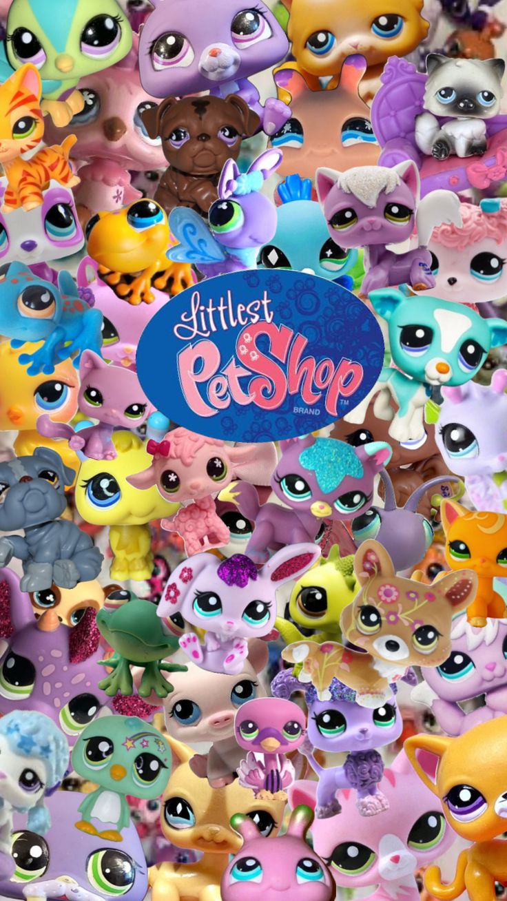 the littlest pet shop logo is surrounded by hundreds of small toy cats and kittens