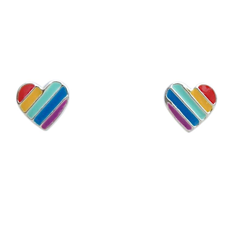 Sterling Silver Rainbow Heart Stud Earrings Our Sterling Rainbow Heart Earrings measure 7 mmThe earrings are presented on a custom printed earring card which is inside a jewelry box. 925 Sterling Silver Multicolor Cadmium-free Earrings For Gift, Rainbow Hypoallergenic Earrings As Gift, Multicolor Hypoallergenic Heart Earrings, Rainbow Heart Earrings For A Gift, Rainbow Heart Earrings As Gift, Rainbow Heart Earrings For Gift, Multicolor Nickel-free Heart Earrings, Personalized Heart-shaped Rainbow Jewelry, Rainbow Heart-shaped Earrings As Gift