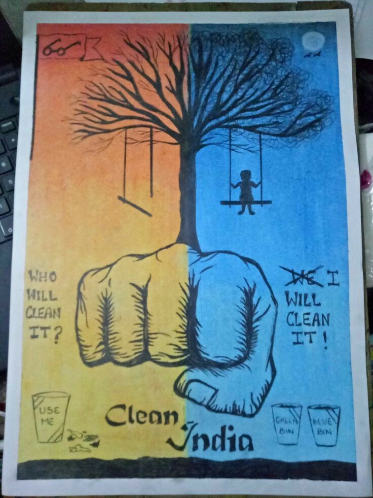 a poster with an image of a hand holding a tree and the words clean india on it