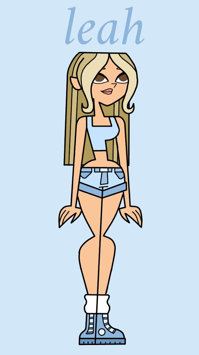 a cartoon girl with short shorts and high heels standing in front of the word leah