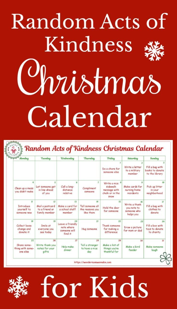 the random acts of kindness christmas calendar for kids