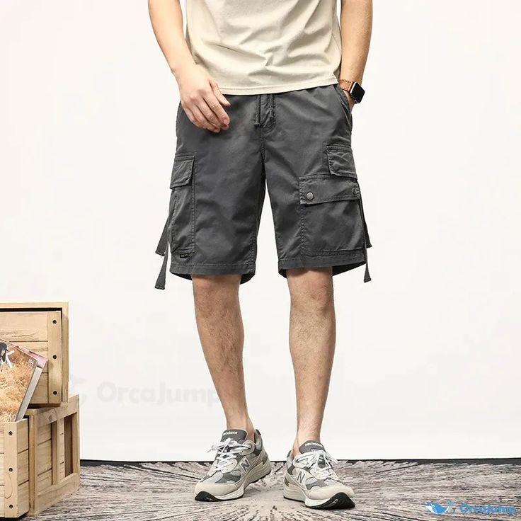 OrcaJump - Casual Cargo Shorts with Five-Pocket Design and Functional Pockets. Summer Outdoor Cargo Pants With Pockets, Summer Cargo Pants With Hip Pockets For Outdoor Activities, Summer Shorts For Outdoor Activities With Pockets, Summer Shorts With Pockets For Outdoor Activities, Outdoor Short Length Cargo Pants With Multiple Pockets, Gray Cargo Pants With Pockets For Outdoor Activities, Summer Cargo Pants With Functional Pockets For Outdoor Activities, Summer Outdoor Bottoms With Side Pockets, Khaki Shorts With Pockets For Outdoor Activities