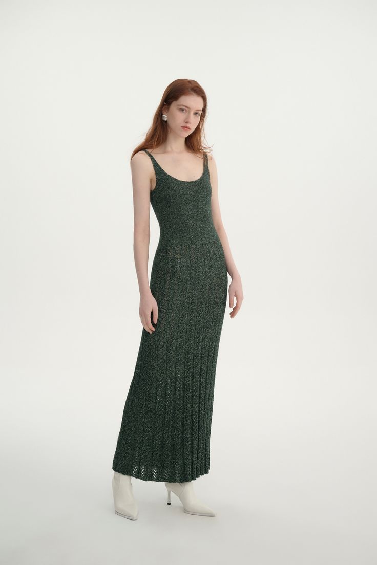 Sleeveless pointelle dress Elegant Seamless Maxi Dress For Spring, Elegant Seamless Maxi Dress, Elegant Stretch Knit Maxi Dress, Elegant Stretch Knitted Dress, Elegant Crochet Knit Maxi Dress, Elegant Fitted Knitted Dress, Elegant Seamless Midi Dress, Elegant Spring Crochet Dress With Stretch, Elegant Spring Stretch Crochet Dress