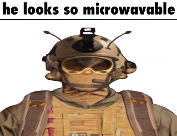 a man wearing a helmet and goggles with the words he looks so microwavevable