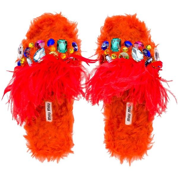 Multi Color Shoes, Feather Shoes, Miu Miu Sandals, Feather Sandals, Flat Slippers Sandals, Multicolor Shoes, Cheap Slippers, Wool Shoes, Colored Sandals