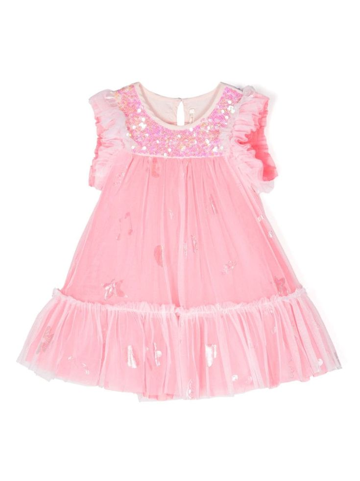 pink tulle overlay round neck sequin embellishment ruffle cuffs all-over graphic print flared skirt ruffle hem full lining single rear button fastening Skirt Ruffle, Girls Casual Dresses, Shop Dress, Gucci Kids, Kenzo Kids, Pink Tulle, Stella Mccartney Kids, Vestido Casual, Flared Skirt