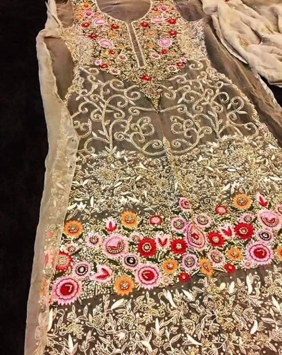 Golden skin dress work emballished with multi threads dabka nagh and pearl work 1.%100 Accurate Measurement & Fitting.(Please Ask Us Your exact measurement) 2.All Dresses are Manufactured designs/Cutting/stitching Under The Supervision of Our Qualified designers.3.We Deliver On Time.4.Made with High Quality Fabric & stitching With overclock & Beautiful hamming as per customer's Selected Fabric.5.You Can Consult With Our Top Designers about Your suitability , Color Choice, design, Siz Skin Dress, Pakistani Formal Dresses, Zardozi Work, Wedding Dress Organza, Pearl Work, Pakistani Party Wear, Casual Dressing, Party Dresses Online, Dress Work