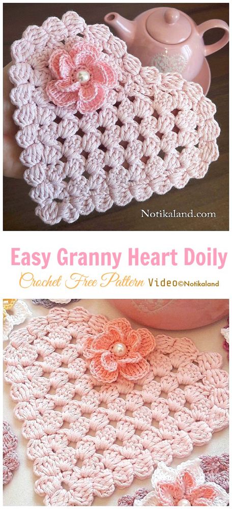 crocheted granny hat with flowers on it and the text easy granny heart doily