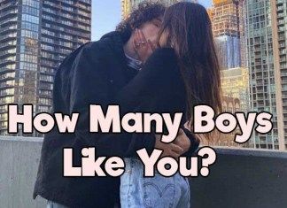 a man and woman standing next to each other with the words how many boys like you?