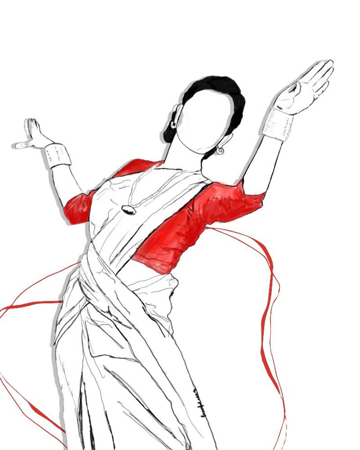 a drawing of a woman wearing headphones and holding her arms out in the air