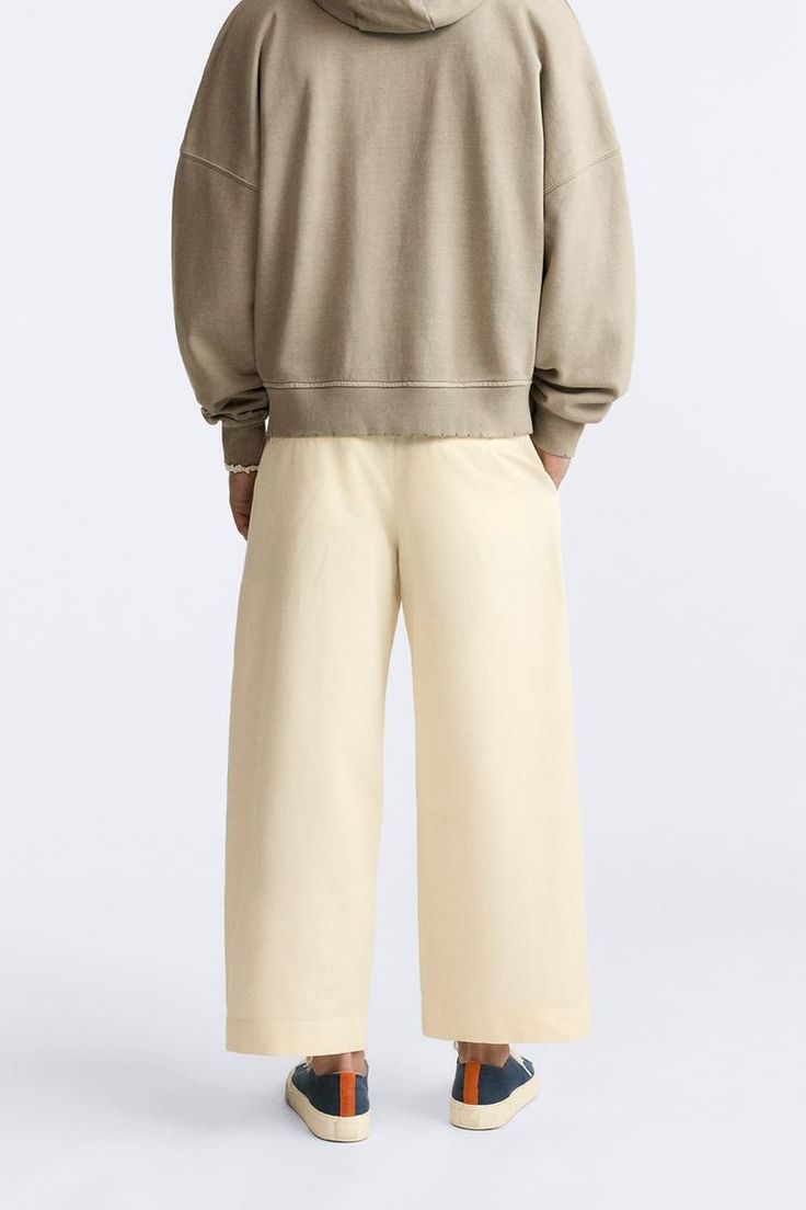 LIMITED EDITION BELTED PANTS - Lemon | ZARA United States Spring Workwear Bottoms With Boxy Fit, Boxy Fit Bottoms For Spring Workwear, Zara Cotton Cargo Pants, Zara Cotton Bottoms With Side Pockets, Elevated Casual Wide-leg Bottoms With Side Pockets, Wide Leg Pants With Welt Pockets For Elevated Casual, Elevated Casual Wide Leg Pants With Welt Pockets, Cotton High-waisted Wide Leg Pants With Welt Pockets, Cotton Wide-leg Pants