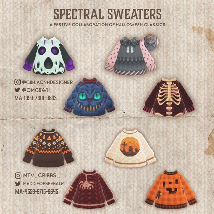 an advertisement for sweaters with different designs on them