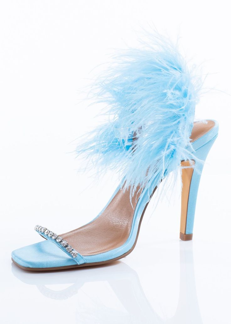 Pump up the fabulousness with the our NEW Blue Feather Heels! Designed to make you shine from the outside in. These glamorous shoes support a 4" heel, genuine rhinestone front strap with a luxurious arrangement of ostrich feathers in the ankle strap. Perfect for brunch, glamorous events, a night out on the town or boss Blue Feather Heels, Fairy Couture, Feather Arrangements, Feather Heels, Pig Wallpaper, Beautiful Figure, Ostrich Feather, Blue Feather, Feather Design