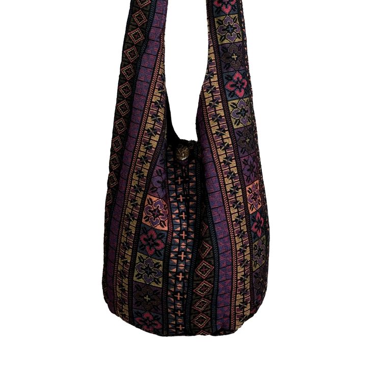 "If you love hippie style, it does not get more classic hippie than this bag! This bag is made of high-quality tribal fabric. Fully lined inside with high-quality canvas, not a cheap poor quality like the other. It has a long strap so you can carry it comfortably as a crossbody bag or tie the strap to shorten the length for one shoulder. The dimensions of the bag make it incredibly functional so can easily hold and support an A4 folder, 15-inch laptop, motorcycle helmet, daily convenience shop a Hippie Tote Bag, Boho Bag Pattern, Crochet Sling Bag, Cheese Whiz, Hippie Backpack, Png Polyvore, Slouch Bag, Hobo Chic, Hippie Purse