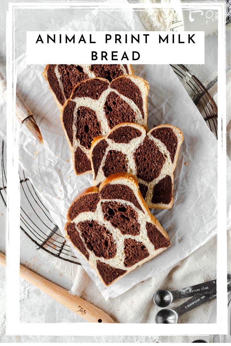 three slices of chocolate zebra print milk bread