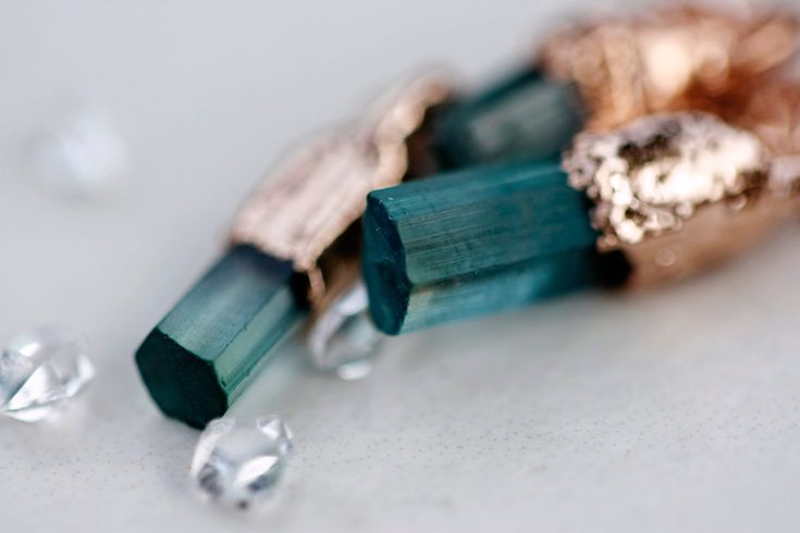 October Raindrops Necklace // Tourmaline in Rose Gold, Gold, or Silver - Little Sycamore Prettiest Crystals, Blue Tourmaline, Necklace Blue, Raw Crystal, Rain Drops, Pure Copper, Blue Hues, Crystal Pendant, The Earth