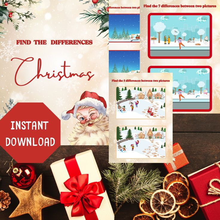 a christmas card with an image of santa claus on it and other holiday items around it