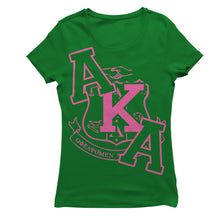 a women's green t - shirt with the letters aka and an arrow