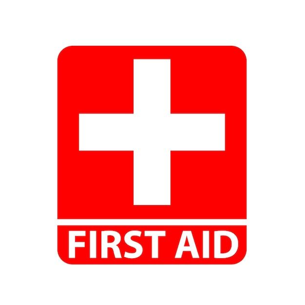 the first aid sign is red and white