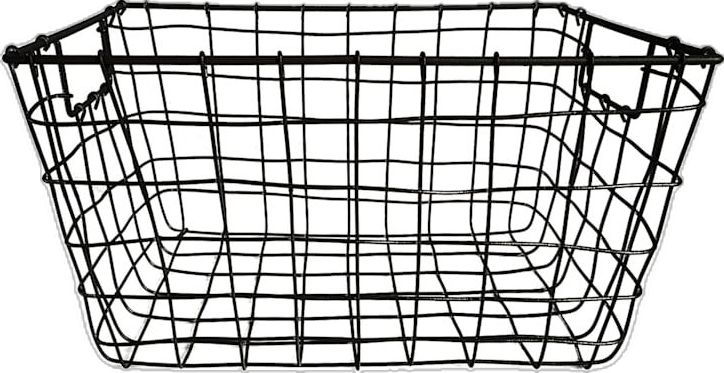 a black wire basket on a white background