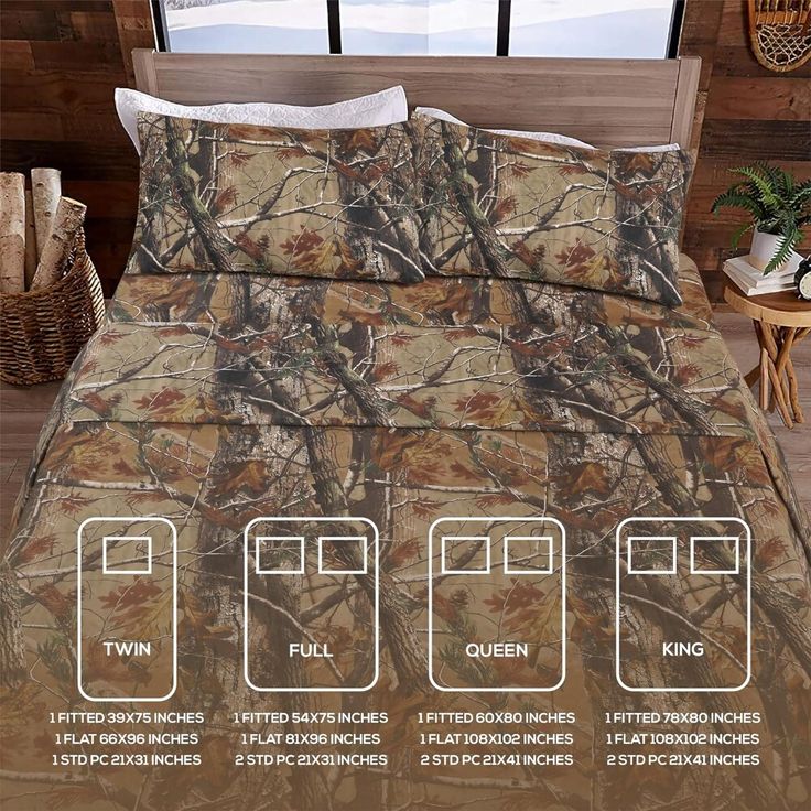 an image of a bed set with realtree camo sheets and pillowcases