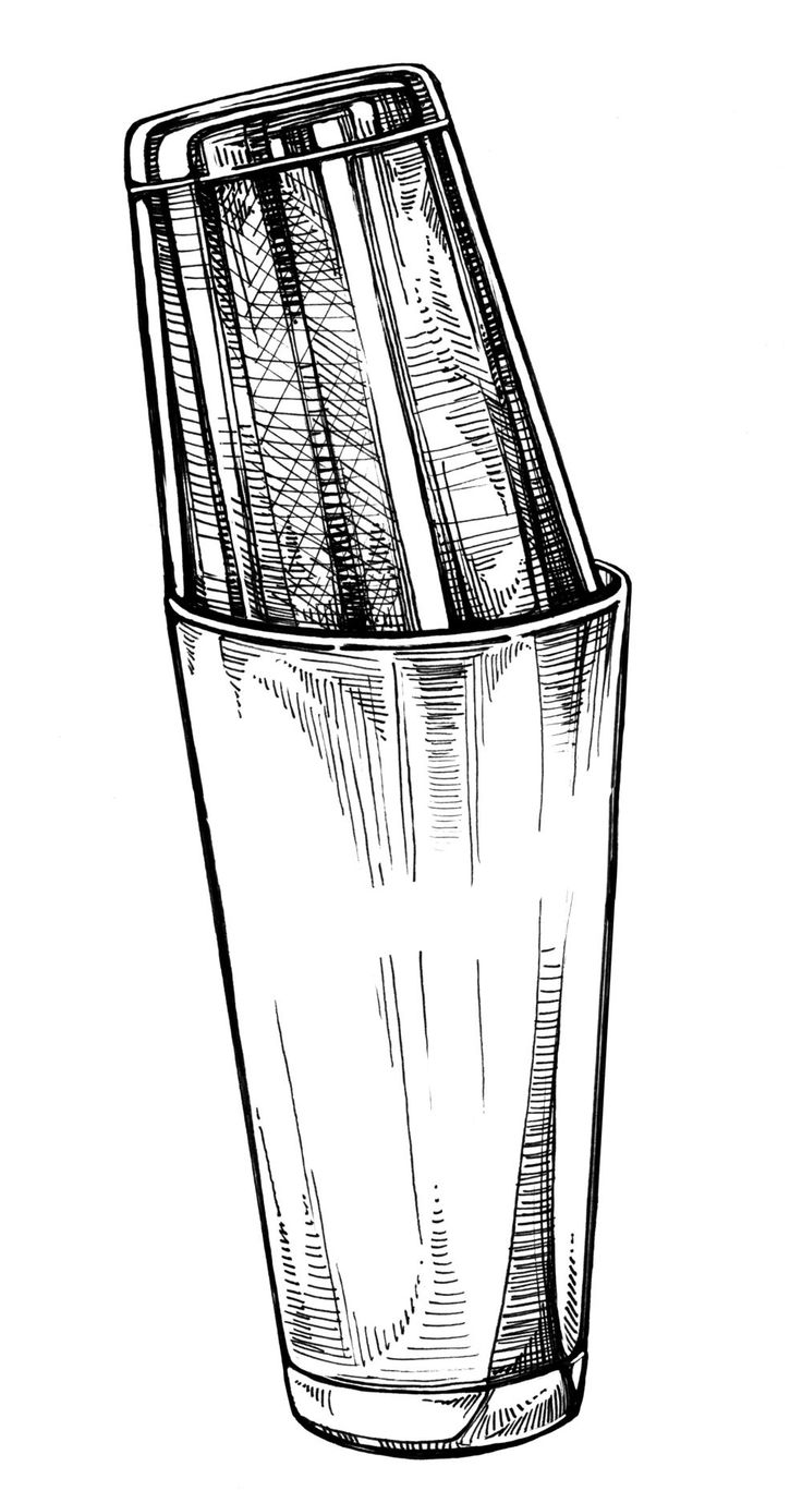 an ink drawing of a glass filled with toothbrushes in it's holder