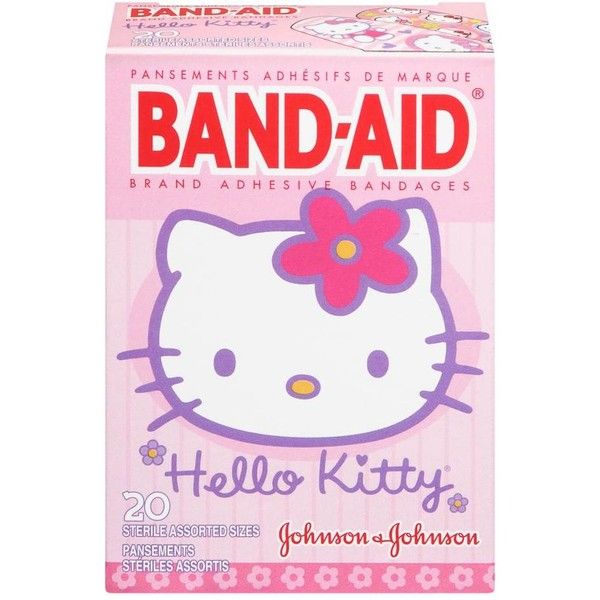 a box of band aid for children with hello kitty on the front and pink background