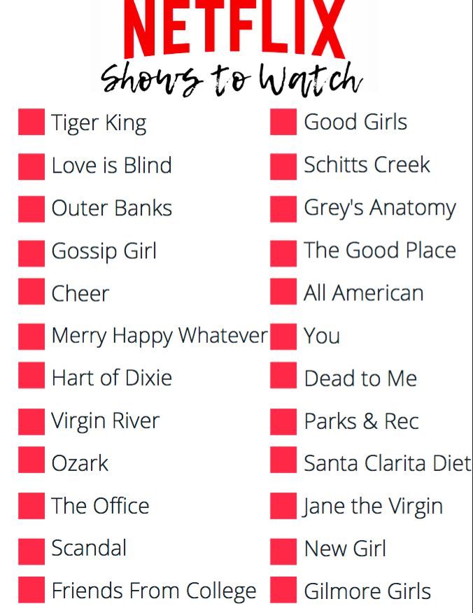 the netflix shows to watch list with red and white lines on it, which includes characters from