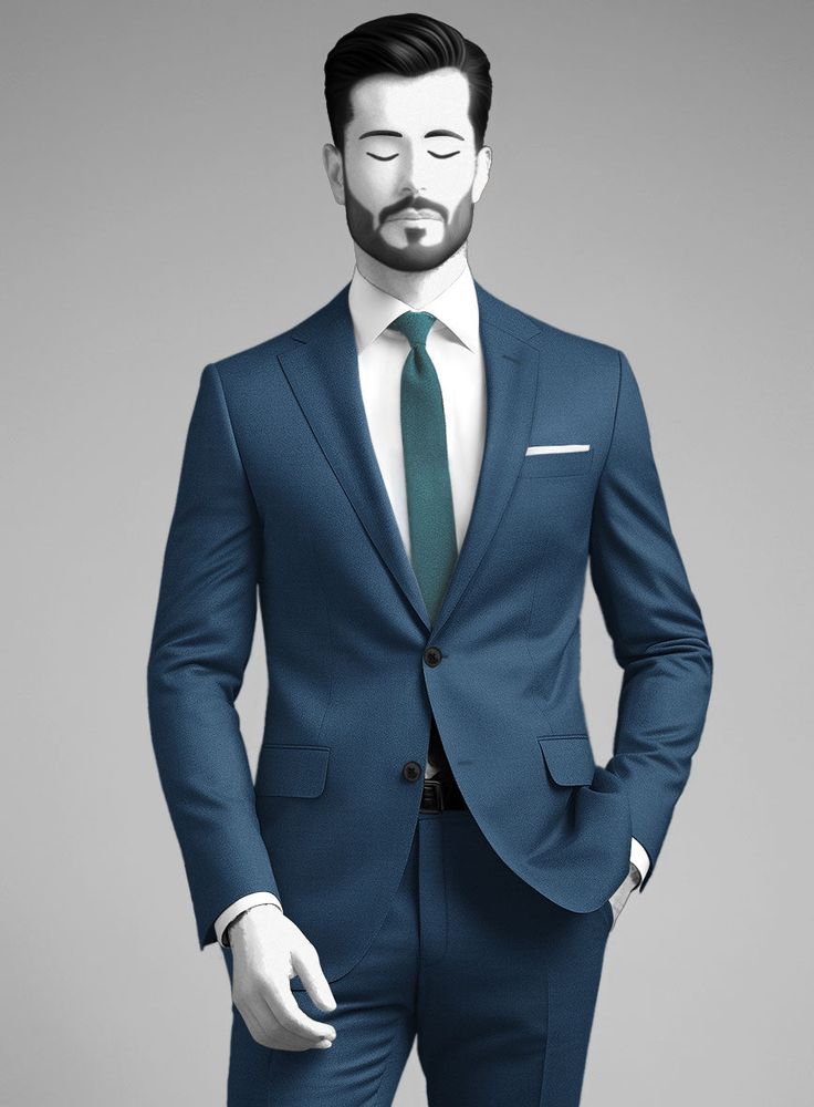 Bring some classic dignity, sophisticated style and warm touch to your work week wardrobe with our Napolean Casa Blue Wool suit. Crafted from wool blend, a long been piece with remarkable comfort and feel which complements the incredible versatility offered by its blue hue. Wear it with a matching waistcoat, a crisp white shirt, dotted light blue tie and brown dress shoes.  Look Includes   Napolean Casa Blue Wool Fabric  Two Button Jacket Style  Notch Lapel  Horn Royal Black Buttons  Single Vent  Three Cuff Buttons  Two Welted Back Pockets on Trousers    Click 'Customize Now' to modify the look if needed.   Lining: Viscose, Dry Clean, Pants can be lightly washed. Blue Suits With Hidden Button Closure For Office, Blue Single Button Suit For Office, Blue Single Button Office Suit, Blue Semi-formal Outerwear In Suiting Fabric, Tailored Blue Suits For Office, Tailored Blue Suits For Office Wear, Blue Suits With Flat Front For Work, Blue Single Breasted Suits For Office Wear, Blue Tailored Office Suits