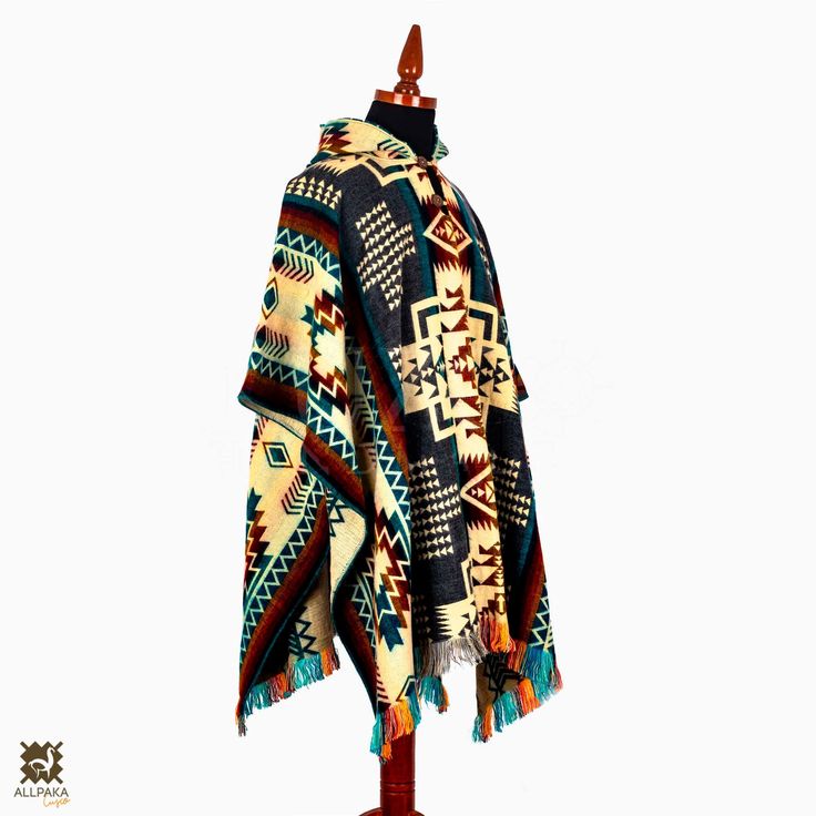 American tribal poncho, inspired by Geometric Designs of the Andes, handmade. These alpaca ponchos come from the Andes mountains in Ecuador, where locals have been using the ponchos for years to stay warm. Our Ponchos are very light and soft to the touch, providing warmth and comfort even on the coldest nights. Ideal for camping, or to wear on cold winter nights. Experience freedom of movement and soft material. This alpaca poncho is versatile, one size fits all. Fits perfectly on people of all Poncho Men, Alpaca Poncho, Alpaca Gifts, Geometrical Pattern, Wool Poncho, Cold Night, Geometric Designs, Ponchos, Ecuador