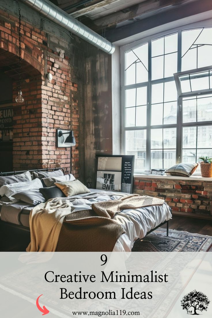 a bedroom with brick walls and exposed ceilings is featured in the article 9 creative minimalist bedroom ideas