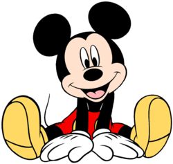 a cartoon mickey mouse sitting on the ground