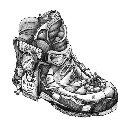 a drawing of a pair of hiking boots